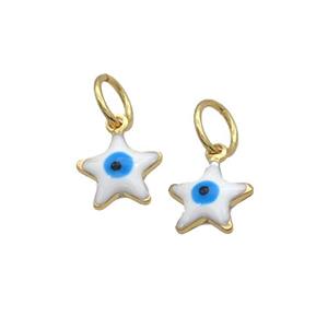 Copper Star Pendant Evil Eye White Enamel Gold Plated, approx 8mm