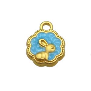 Copper Rabbit Pendant Blue Enamel Unfade Gold Plated, approx 12mm