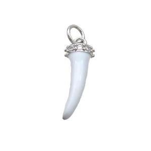 Copper Horn Pendant White Enamel Platinum Plated, approx 7-17mm