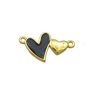 Copper Pendant Black Enamel Double Heart Gold Plated, approx 10-13mm