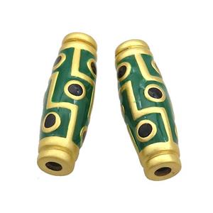 Copper Rice Beads Green Enamel Large Hole Gold Plated, approx 9-27mm, 3mm hole