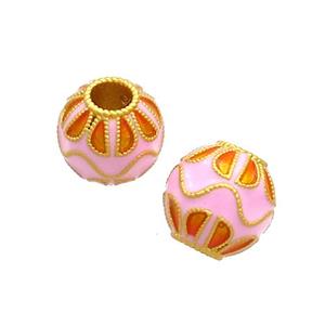 Copper Round Beads Cloisonne Lotus Large Hole 18K Gold Plated, approx 10mm, 3mm hole