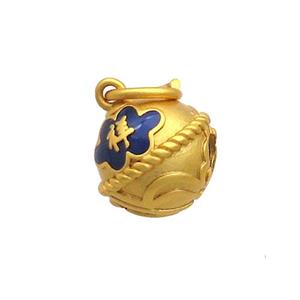 Copper Bell Pendant Blue Enamel 18K Gold Plated, approx 12mm