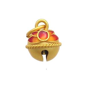 Copper Bell Pendant Orange Enamel 18K Gold Plated, approx 12mm