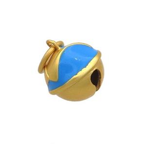 Copper Bell Pendant Blue Enamel 18K Gold Plated, approx 12mm