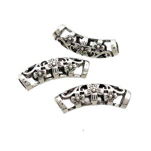 Tibetan Style Zinc Tube Beads Curved Large Hole Antique Silver, approx 8-25mm, 4mm hole