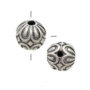 Tibetan Style Zinc Guru Beads Round THole Antique Silver, approx 12mm