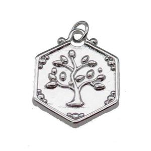 Copper Tree Pendant Platinum Plated, approx 18mm