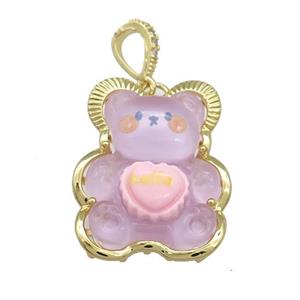 Purple Acrylic Bear Pendant Gold Plated, approx 23-30mm