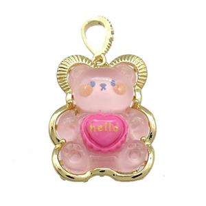 Pink Acrylic Bear Pendant Gold Plated, approx 23-30mm