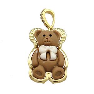 Chocolate Resin Bear Pendant Gold Plated, approx 17-26mm