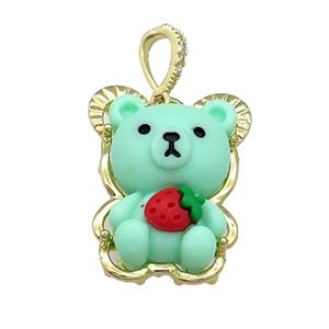 Green Resin Bear Pendant Gold Plated, approx 22-30mm