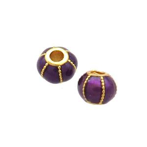 Copper Pumpkin Beads Darkpurple Cloisonne Large Hole 18K Gold Plated, approx 6mm, 2mm hole