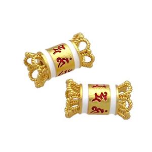 Copper Tube Beads White Cloisonne 18K Gold Plated, approx 7-12mm