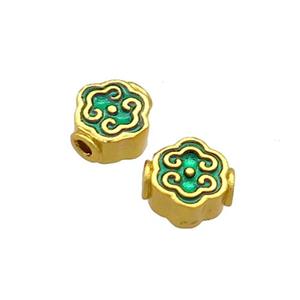 Copper Beads Green Cloisonne 18K Gold Plated, approx 6-7mm