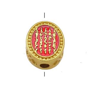 Copper Oval Beads Red Cloisonne Buddhist 18K Gold Plated, approx 9.5-12mm