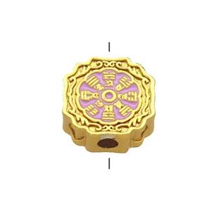 Copper Circle Beads Lavender Cloisonne Chinese Eight Diagrams 18K Gold Plated, approx 11mm