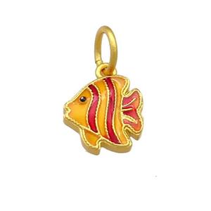 Copper Fish Pendant Multicolor Cloisonne 18K Gold Plated, approx 10-11mm