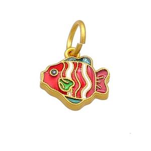 Copper Fish Pendant Multicolor Cloisonne 18K Gold Plated, approx 10-12.5mm