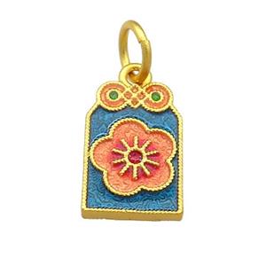 Copper Flower Pendant Multicolor Cloisonne 18K Gold Plated, approx 10-15mm