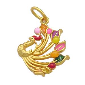 Copper Phoenix Pendant Multicolor Cloisonne Unfade 18K Gold Plated, approx 16-20mm