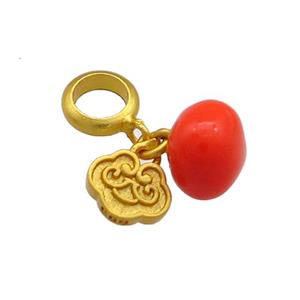 Copper Tomato Charms Pendant Red Enamel 18K Gold Plated, approx 7mm, 6mm