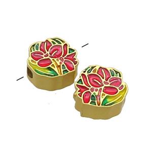 Copper Flower Beads Multicolor Painted Gold Plated, approx 11mm