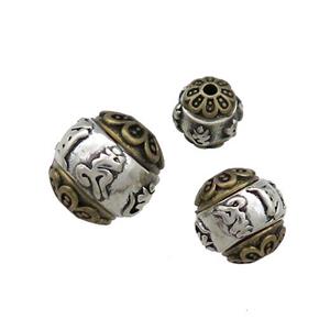 Tibetan Style Copper Round Beads Mala Buddhist OM Antique Silver Bronze, approx 10mm