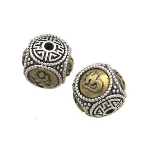 Tibetan Style Copper Round Beads Buddhist OM Meditation Antique Silver Bronze, approx 12mm