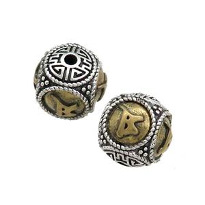 Tibetan Style Copper Round Beads Buddhist OM Meditation Antique Silver Bronze, approx 12mm