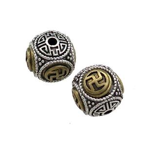 Tibetan Style Copper Round Beads Buddhist Antique Silver Bronze, approx 12mm