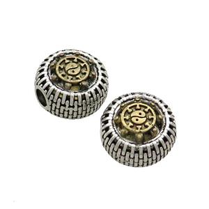 Tibetan Style Chinese Auspicious Eight Treasures Beads Coin Large Hole Antique Silver Bronze, approx 11.5mm, 3mm hole