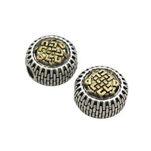 Tibetan Style Chinese Auspicious Eight Treasures Beads Coin Large Hole Antique Silver Bronze, approx 11.5mm, 3mm hole