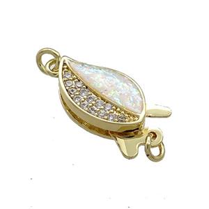 Copper Slide Clasp Pave Fire Opal Zircon Leaf 18K Gold, approx 8-13mm