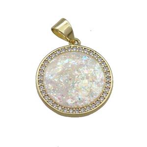 Copper Circle Pendants Pave Fire Opal Zircon 18K Gold, approx 17mm