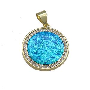 Copper Circle Pendants Pave Fire Opal Zircon 18K Gold, approx 17mm