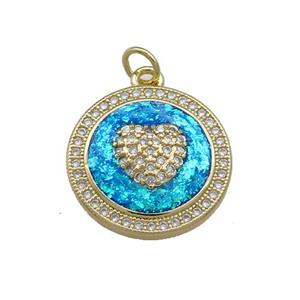 Copper Circle Pendants Pave Fire Opal Zircon Heart 18K Gold, approx 18mm