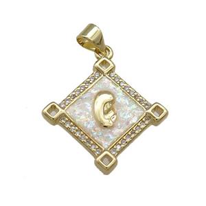 Virgin Mary Charms Copper Square Pendant Pave Fire Opal Zircon Prayer 18K Gold Plated, approx 21mm