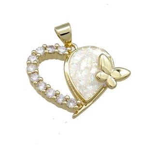 Copper Heart Pendant Pave Fire Opal Zircon Butterfly 18K Gold, approx 20mm