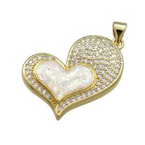 Copper Heart Pendant Pave Fire Opal Zircon 18K Gold, approx 25mm