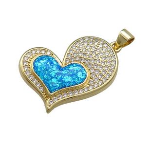 Copper Heart Pendant Pave Fire Opal Zircon 18K Gold, approx 25mm