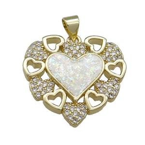 Copper Heart Pendant Pave Fire Opal Zircon 18K Gold, approx 24mm