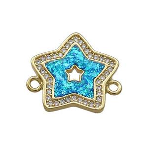 Copper Star Connector Pave Blue Fire Opal Zircon 18K Gold Plated, approx 19mm