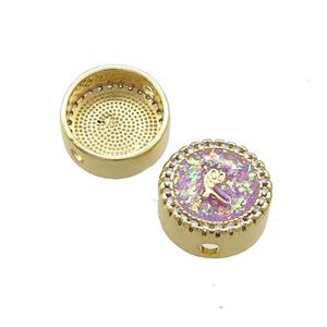 Copper Button Beads Pave Fuchsia Fire Opal 18K Gold Plated, approx 12mm