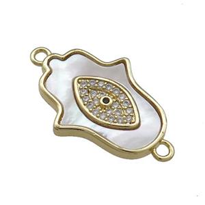 Copper Hamsahand Eye Connector Pave Shell Zircon 18K Gold Plated, approx 16-21mm