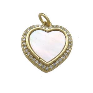 Copper Heart Pendant Pave Shell Zircon 18K Gold Plated, approx 16mm