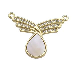 Copper Wings Teardrop Pendant Pave Shell Zircon 2loops 18K Gold Plated, approx 18-22mm