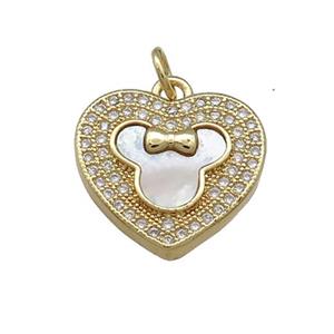 Copper Heart Pendant Pave Shell Zircon 18K Gold Plated, approx 16mm