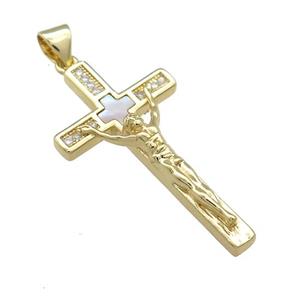 Copper Jesus Crucifix Cross Pendant Pave Shell Zircon Religious 18K Gold Plated, approx 18-33mm