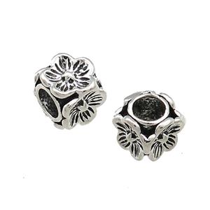 Tibetan Style Copper Flower Beads Cube Antique Silver, approx 8mm, 4mm hole